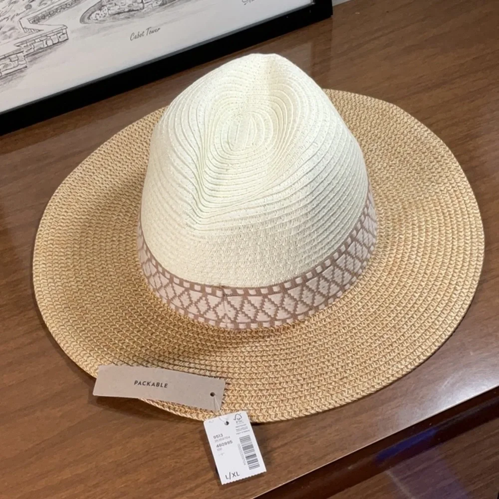 NWT Elegant Cream and Tan Women's Fedora Packable Hat NEW - Picture 2 of 6